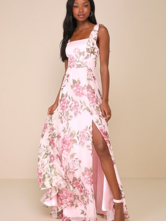 Lulus Dresses & Skirts - Lulus Love Me Forever Pink Floral Square Neck Maxi Dress - Size 1X